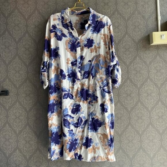 Tops - Floral Long Shirt Dress
